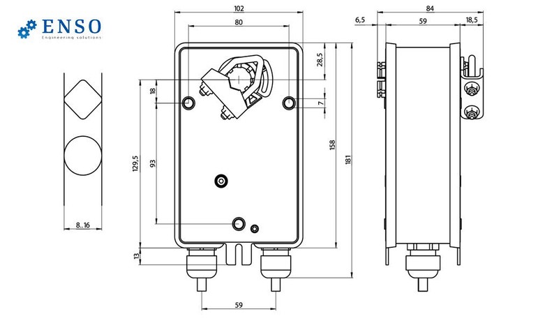 Электропривод ENSO LAB R-BNE24 — габаритные размеры, мм