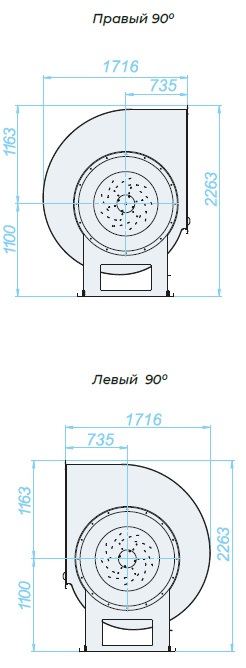 Аэродинамические характеристики, габаритно-присоединительные размеры — Вентилятор радиальный SVR 11,2 DU